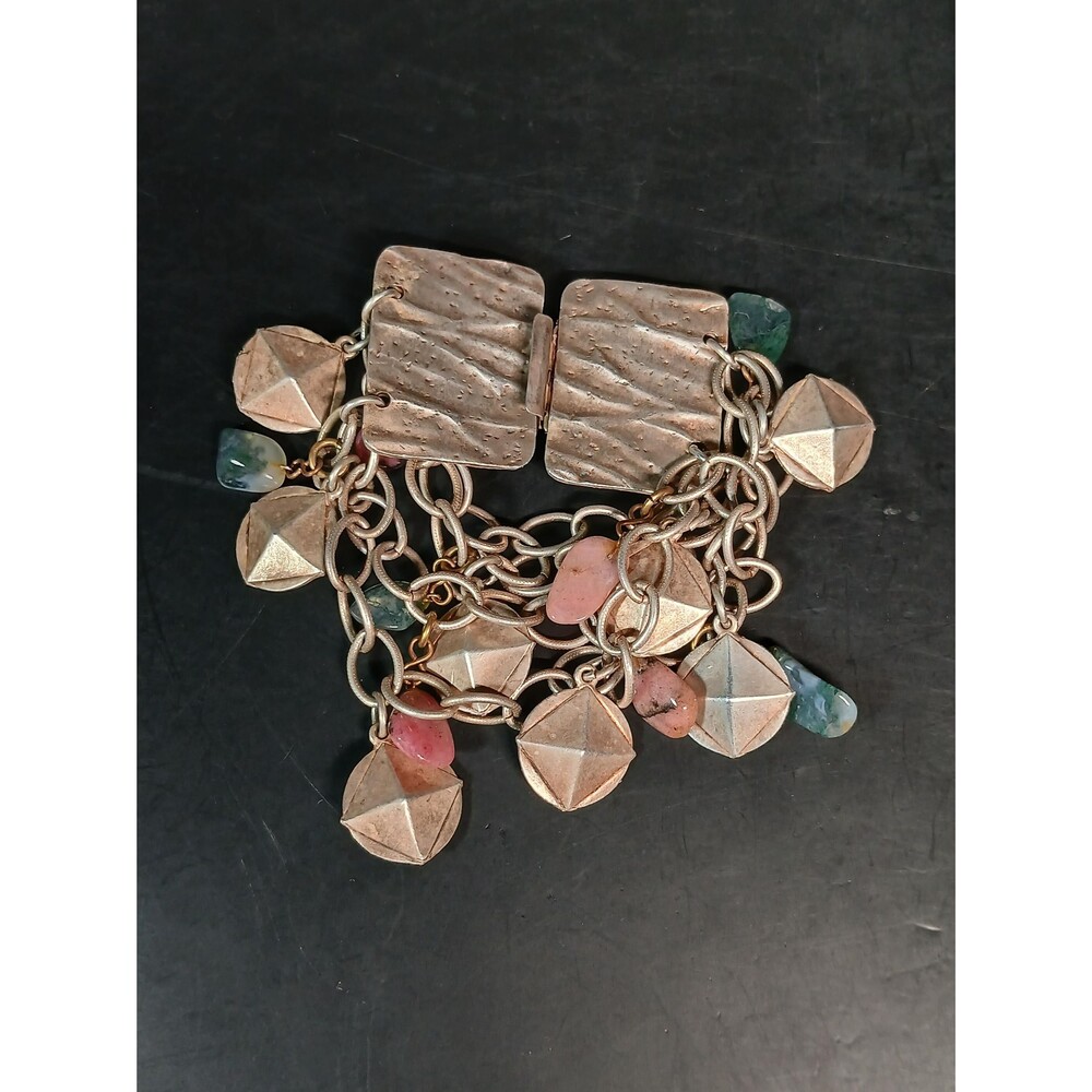 Vintage Chunky Artisan Mixed Stone Charm Bracelet ~7.25"